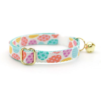 Cat Collar + Flower Set - "Candy Eggs" - Easter Egg Cat Collar + Specialty "Blush Pink" Jeweled Felt Flower (Detachable)