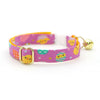 Cat Collar + Flower Set - "Just Hatched" - Purple Easter Egg & Chicks Cat Collar w/ Lavender Felt Flower (Detachable)
