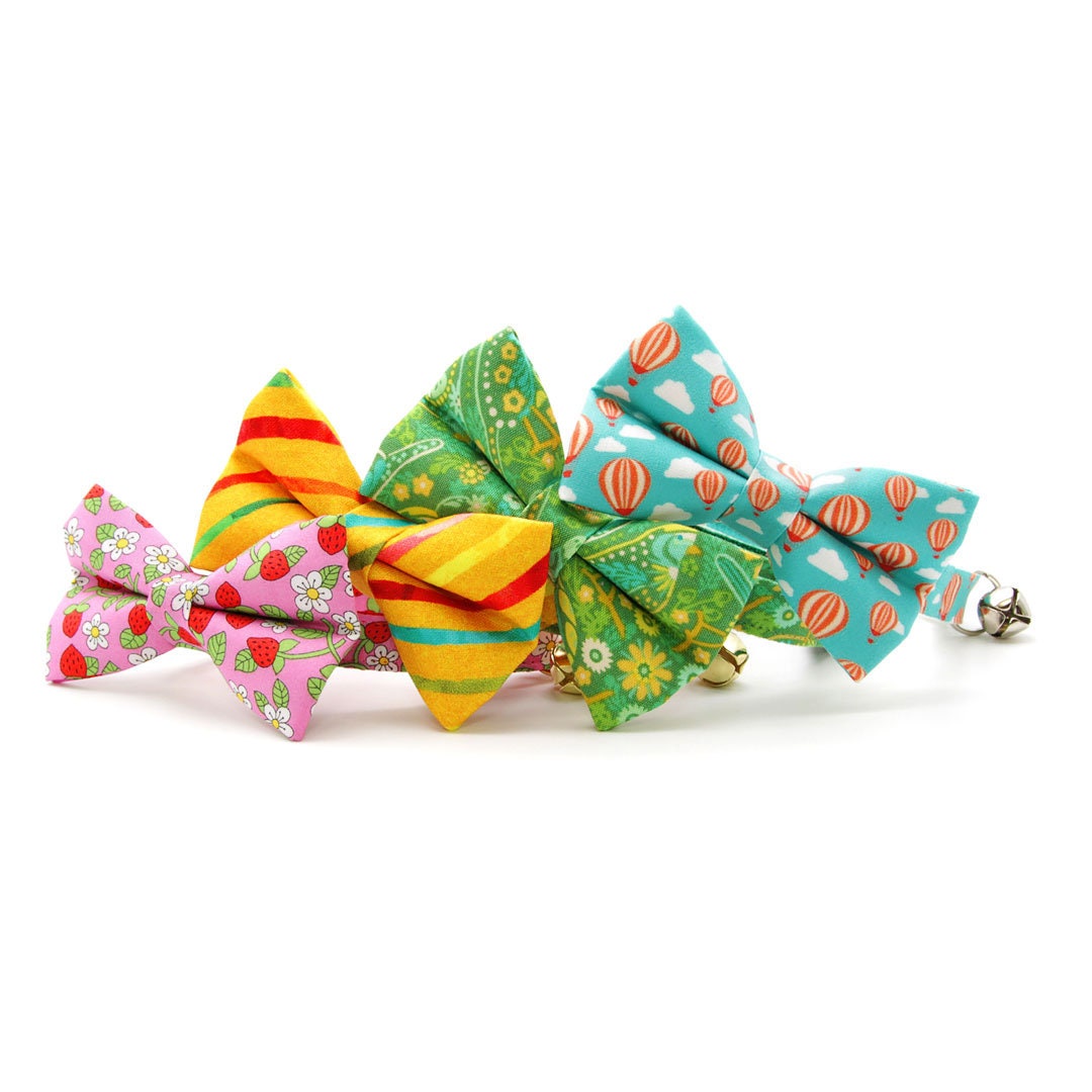 Pet Bow Tie - "Wild Strawberry - Pink" - Liberty of London® Berry Floral Cat Bow Tie / Spring + Summer / For Cats + Small Dogs (One Size)