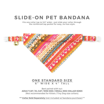 Pet Bandana - "Sun Goddess" - Boho Pink Bandana for Cat + Small Dog / Bohemian, Tribal, Spring, Summer / Slide-on Bandana / Over-the-Collar (One Size)