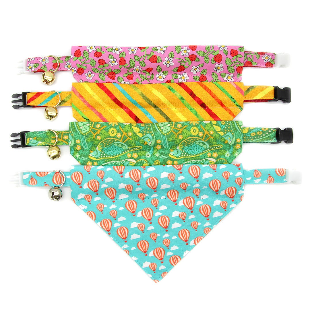 Pet Bandana - "Wild Strawberry - Pink" - Liberty of London® Berry Floral Bandana for Cat + Small Dog / Spring + Summer / Slide-on Bandana / Over-the-Collar (One Size)