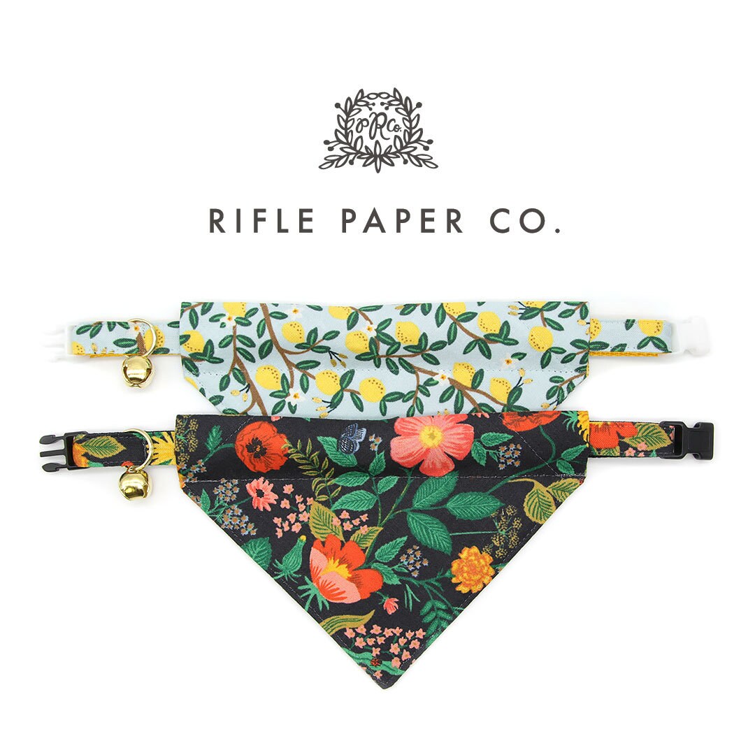 Pet Bandana - "Lemon Drops" - Rifle Paper Co® Light Blue & Lemon Bandana for Cat + Small Dog / Spring + Summer / Slide-on Bandana / Over-the-Collar (One Size)
