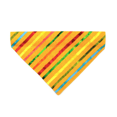 Pet Bandana - "Saffron" - Yellow Party Striped Bandana for Cat + Small Dog / Birthday, Cinco de Mayo / Slide-on Bandana / Over-the-Collar (One Size)
