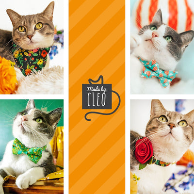 Bow Tie Cat Collar Set - "Del Mar" - Boho Aqua Teal Cat Collar w/ Matching Bowtie / Cat, Kitten, Small Dog Sizes