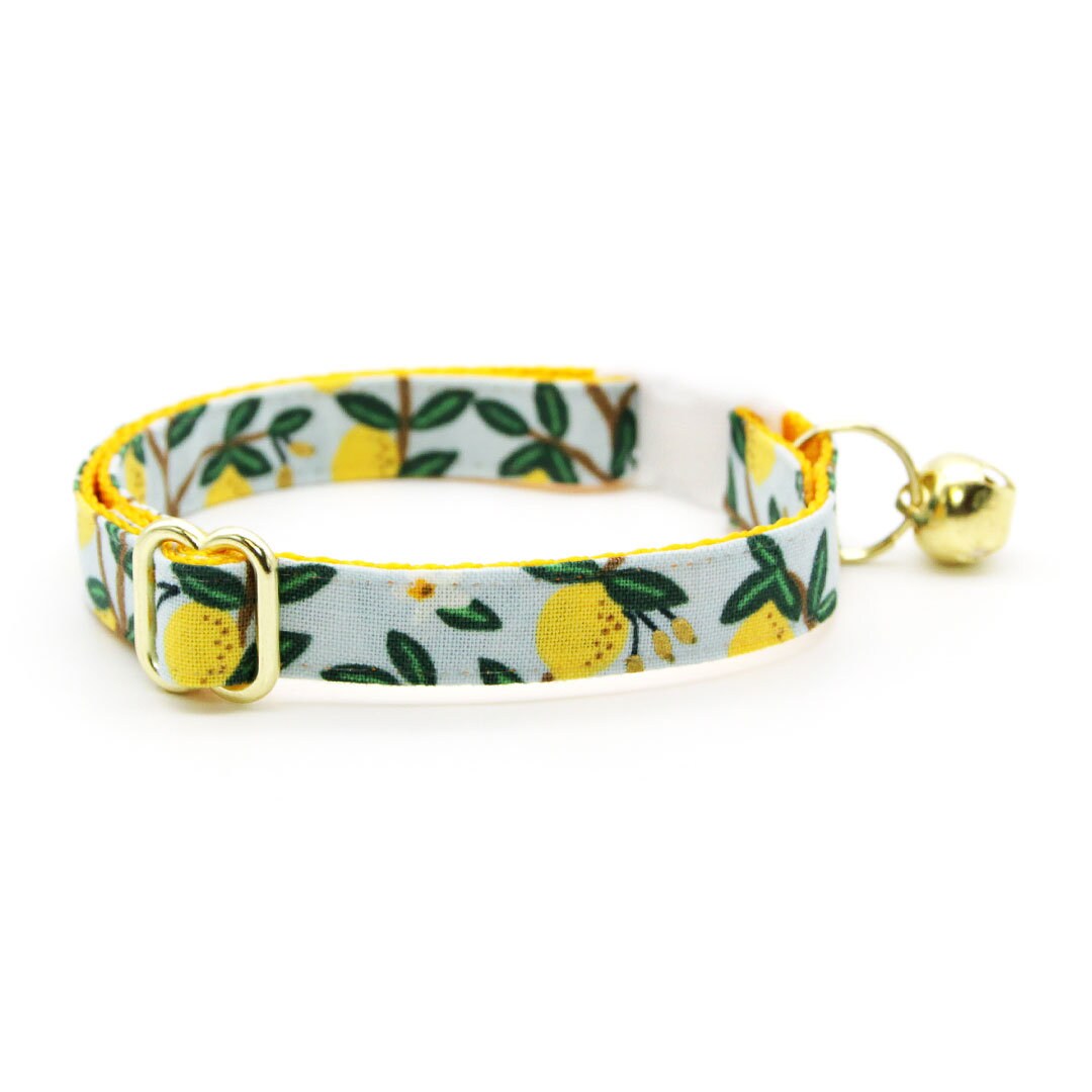 Bow Tie Cat Collar Set - "Lemon Drops" - Rifle Paper Co® Light Blue & Yellow Cat Collar w/ Matching Bowtie / Cat, Kitten, Small Dog Sizes