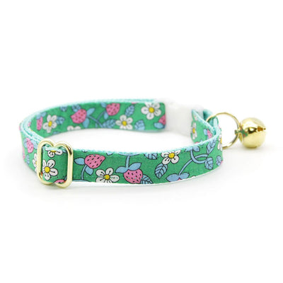Bow Tie Cat Collar Set - "Wild Strawberry - Mint" - Liberty of London® Floral Cat Collar w/ Matching Bowtie / Cat, Kitten, Small Dog Sizes