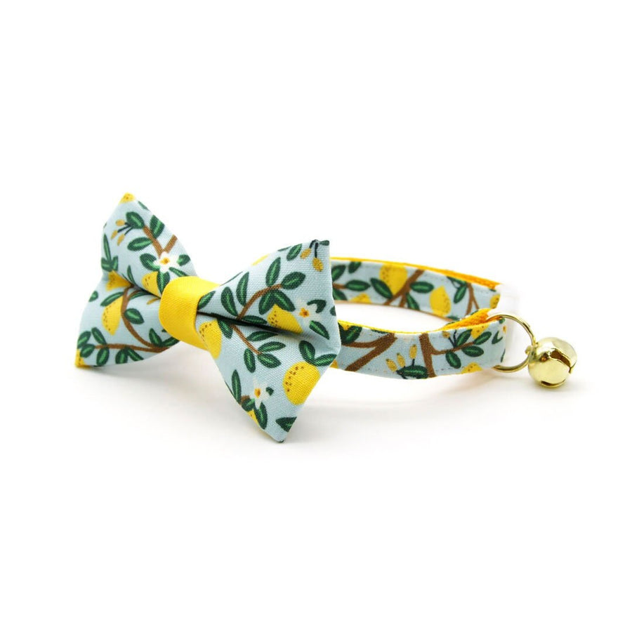 Bow Tie Cat Collar Set - "Lemon Drops" - Rifle Paper Co® Light Blue & Yellow Cat Collar w/ Matching Bowtie / Cat, Kitten, Small Dog Sizes