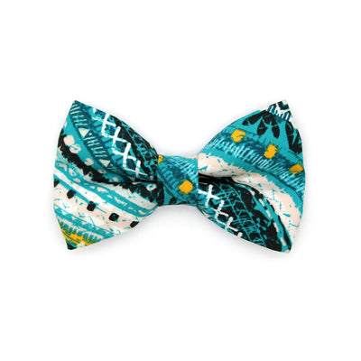 Pet Bow Tie - "Del Mar" - Boho Blue Aqua Teal Cat Bow Tie / Beach, Ocean, Surfer, Summer / For Cats + Small Dogs (One Size)