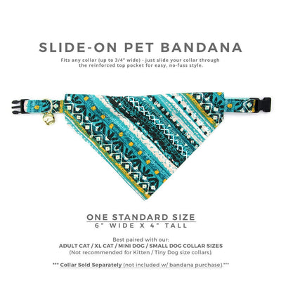 Pet Bandana - "Del Mar" - Boho Teal Aqua Bandana for Cat + Small Dog / Beach, Ocean, Surfer, Summer / Slide-on Bandana / Over-the-Collar (One Size)