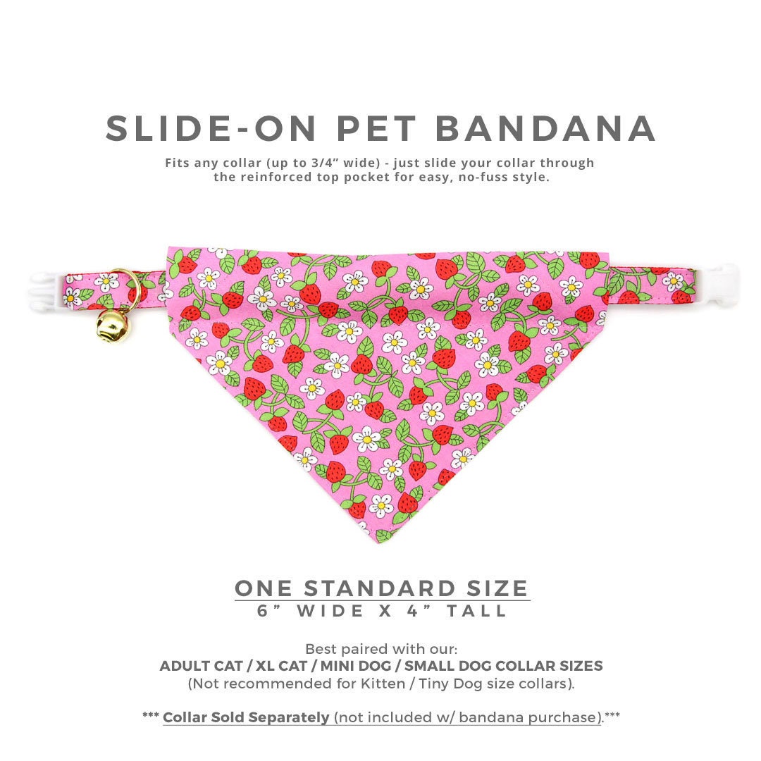 Pet Bandana - "Wild Strawberry - Pink" - Liberty of London® Berry Floral Bandana for Cat + Small Dog / Spring + Summer / Slide-on Bandana / Over-the-Collar (One Size)