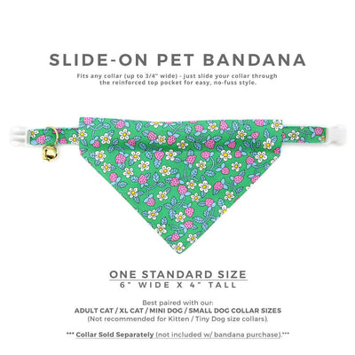 Pet Bandana - "Wild Strawberry - Mint" - Liberty of London® Jade Floral Bandana for Cat + Small Dog / Spring + Summer / Slide-on Bandana / Over-the-Collar (One Size)