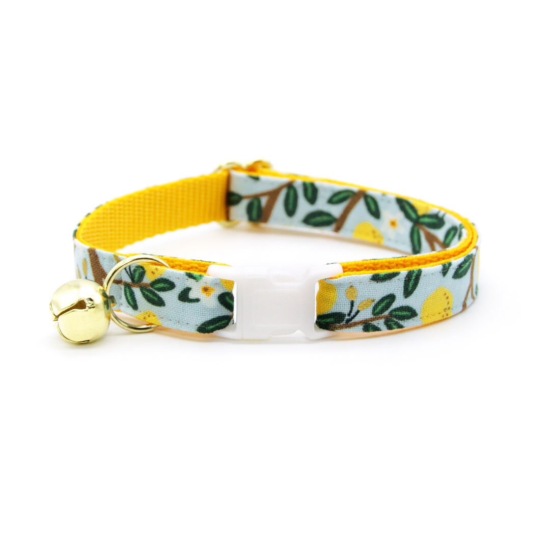 Bow Tie Cat Collar Set - "Lemon Drops" - Rifle Paper Co® Light Blue & Yellow Cat Collar w/ Matching Bowtie / Cat, Kitten, Small Dog Sizes