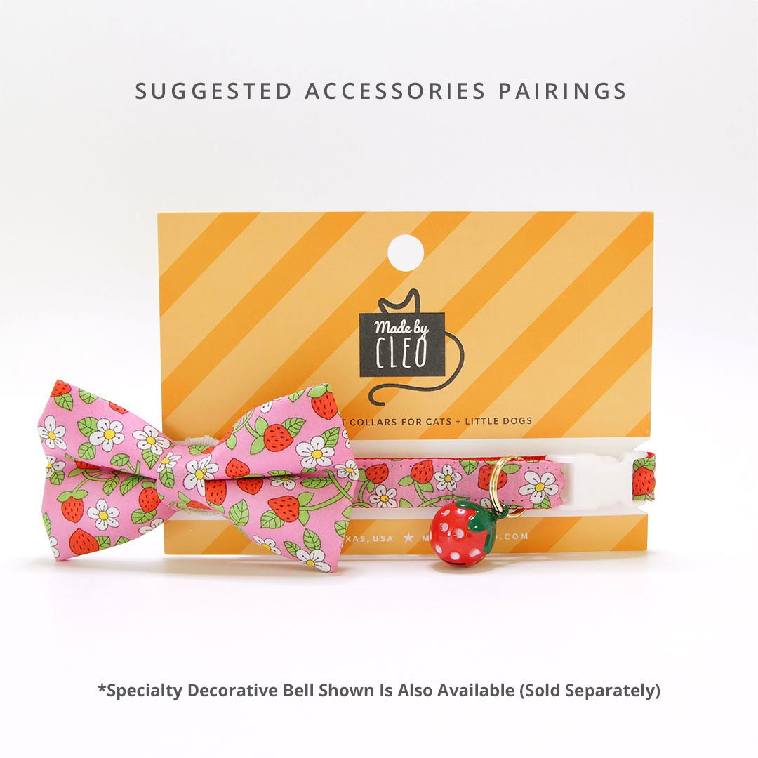 Cat Collar - "Wild Strawberry - Pink" - Liberty of London® Berry Floral Cat Collar / Breakaway Buckle or Non-Breakaway / Cat, Kitten + Small Dog Sizes