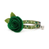 Cat Collar + Flower Set - "Commando" - Army Green Camo Cat Collar w/ Clover Green Felt Flower (Detachable)