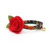 Cat Collar + Flower Set - "Stevie" - Rifle Paper Co® Black Floral Cat Collar w/ Scarlet Red Felt Flower (Detachable)