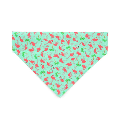 Pet Bandana - "Flamingo Palms - Aqua" - Mint Green Tropical Bandana for Cat + Small Dog / Summer / Slide-on Bandana / Over-the-Collar (One Size)