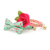 Bow Tie Cat Collar Set - "Flamingo Palms - Aqua" - Mint Green Tropical Cat Collar w/ Matching Bowtie / Summer, Beach / Cat, Kitten, Small Dog Sizes