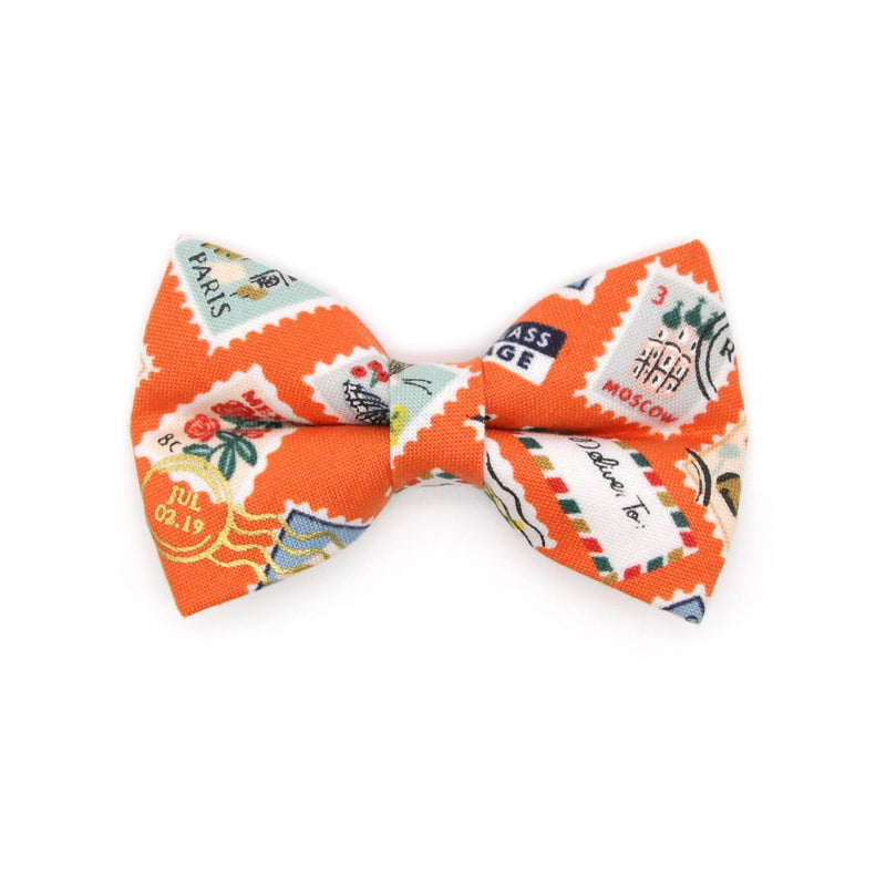 Pet Bow Tie - "Bon Voyage" - Rifle Paper Co® Postage Stamps Cat Bow Tie / Travel, Around the World / For Cats + Small Dogs (One Size)