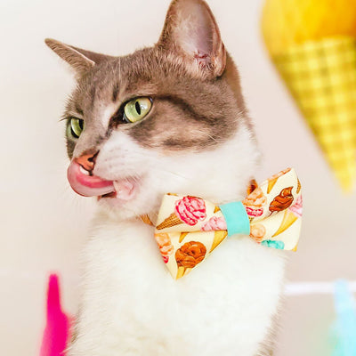 Bow Tie Cat Collar Set - "Ice Cream Party" - Dessert Cat Collar w/ Matching Bowtie / Summer, Food, Birthday / Cat, Kitten, Small Dog Sizes