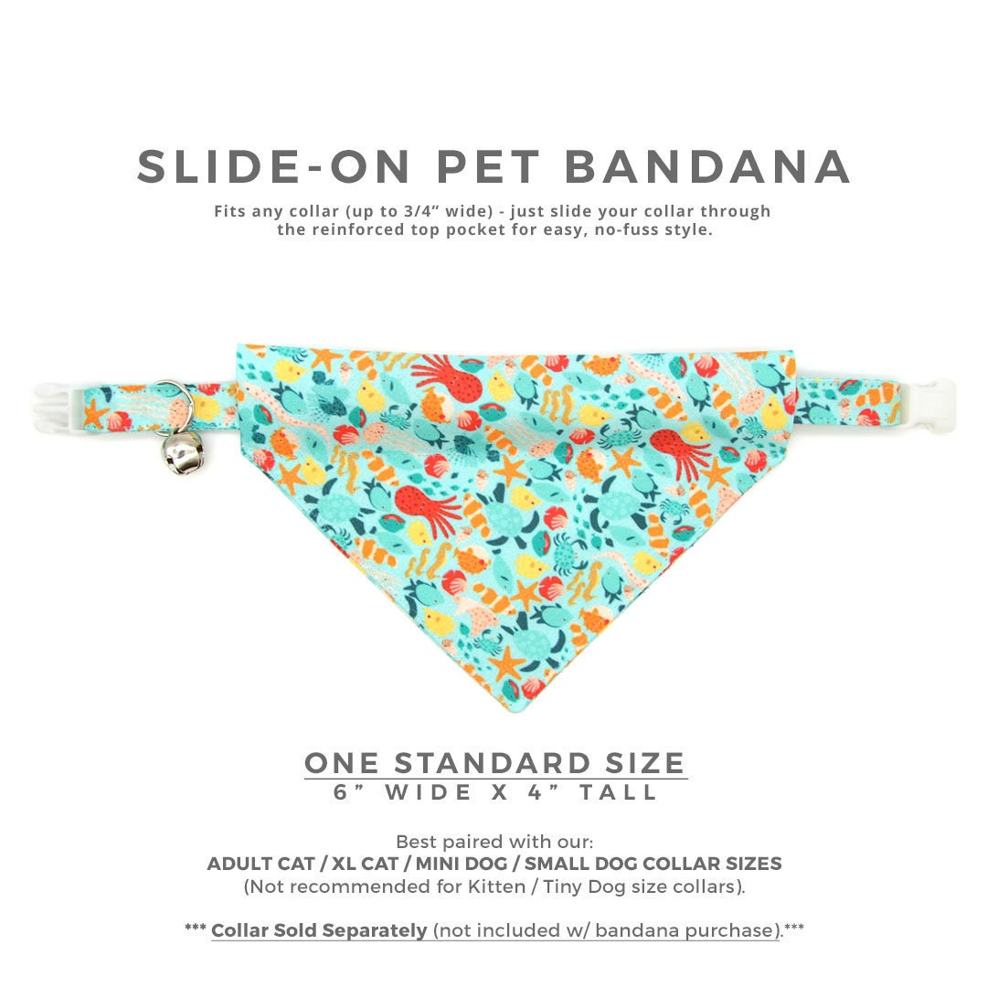 Pet Bandana - "Ocean Life" - Aquatic Fish Bandana for Cat + Small Dog / Summer, Beach, Sea, Marine / Slide-on Bandana / Over-the-Collar (One Size)