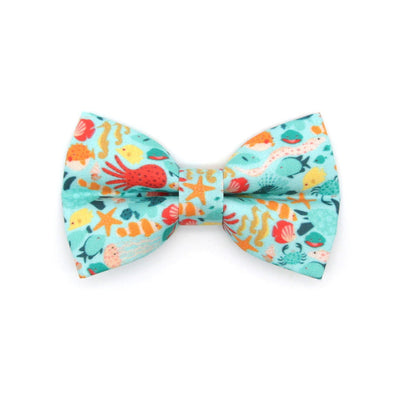 Bow Tie Cat Collar Set - "Ocean Life" - Aqua Cat Collar w/ Matching Bowtie / Summer, Beach, Sea, Marine, Fish / Cat, Kitten, Small Dog Sizes