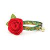 Cat Collar + Flower Set - "Jungle Vibes" - Tropical Rainforest Animals Cat Collar w/ Scarlet Red Felt Flower (Detachable)