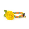 Cat Collar + Flower Set - "Tiki Dreams" - Monstera Hawaiian Tropical Cat Collar w/ Yellow Felt Flower (Detachable)