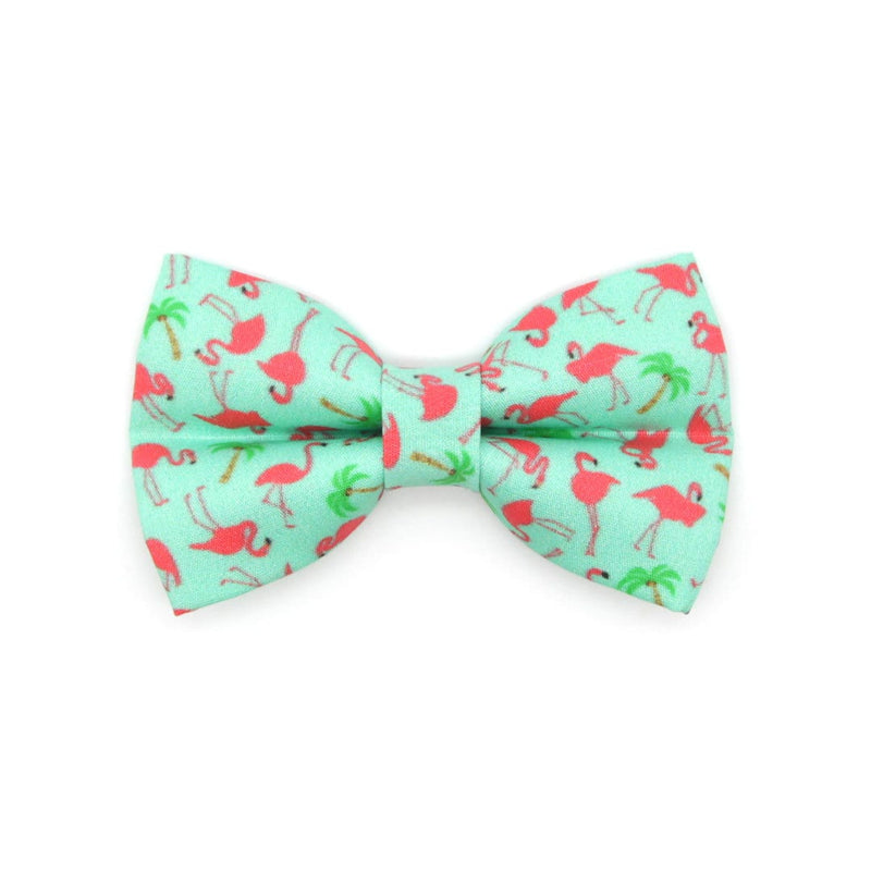 Pet Bow Tie - "Flamingo Palms - Aqua" - Mint Green Tropical Cat Bow Tie / Summer / For Cats + Small Dogs (One Size)
