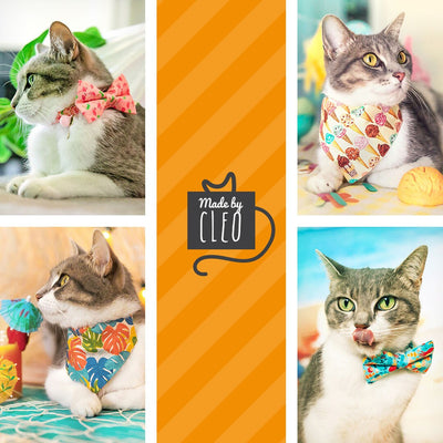 Bow Tie Cat Collar Set - "Flamingo Palms - Aqua" - Mint Green Tropical Cat Collar w/ Matching Bowtie / Summer, Beach / Cat, Kitten, Small Dog Sizes