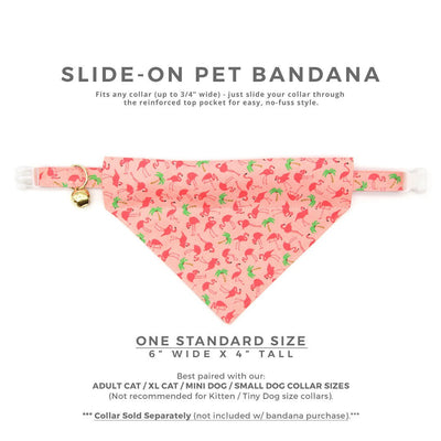 Pet Bandana - "Flamingo Palms - Coral Pink" - Tropical Pink Bandana for Cat + Small Dog / Summer / Slide-on Bandana / Over-the-Collar (One Size)