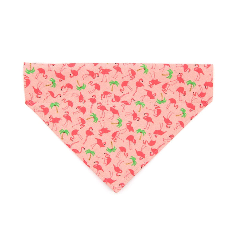 Pet Bandana - "Flamingo Palms - Coral Pink" - Tropical Pink Bandana for Cat + Small Dog / Summer / Slide-on Bandana / Over-the-Collar (One Size)