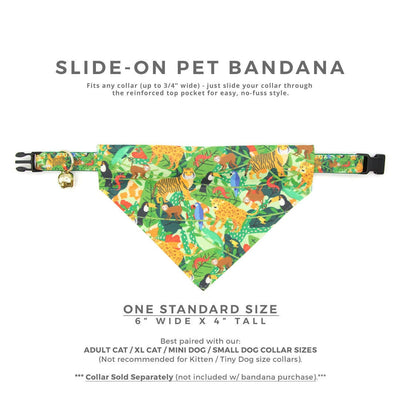 Pet Bandana - "Jungle Vibes" - Tropical Safari Bandana for Cat + Small Dog / Nature, Rainforest, Animals / Slide-on Bandana / Over-the-Collar (One Size)