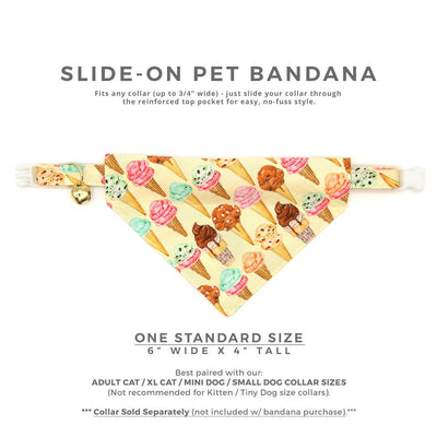 Pet Bandana - "Ice Cream Party" - Dessert Bandana for Cat + Small Dog / Summer, Food, Birthday / Slide-on Bandana / Over-the-Collar (One Size)