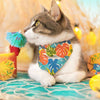 Pet Bandana - "Tiki Dreams" - Monstera Palms Tropical Bandana for Cat + Small Dog / Summer / Slide-on Bandana / Over-the-Collar (One Size)