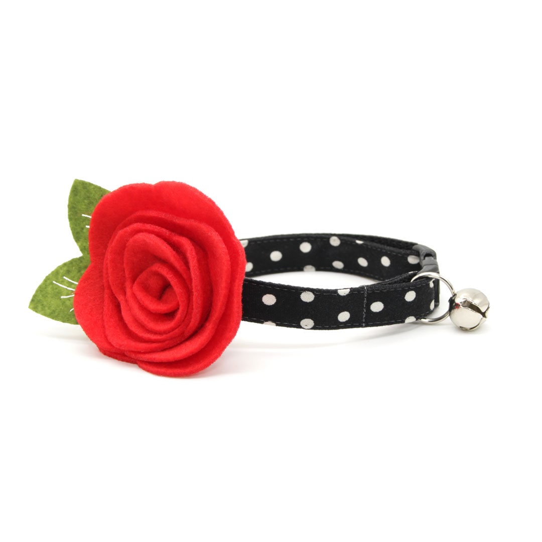 Glow In The Dark Cat Collar - "Polka Dot - Black" - Night Visibility Black Cat Collar / Breakaway Buckle or Non-Breakaway / Cat, Kitten + Small Dog Sizes