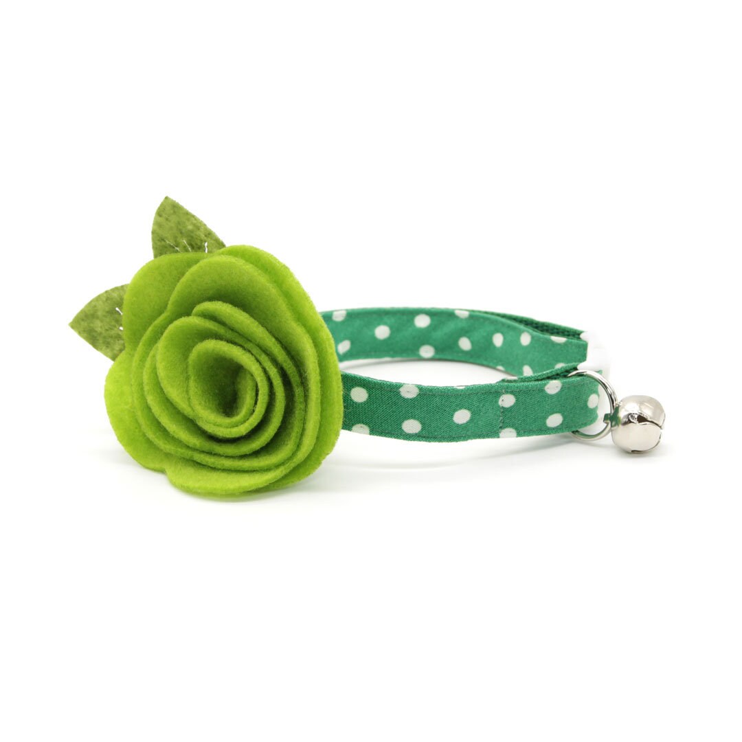 Glow In The Dark Cat Collar - "Polka Dot - Green" - Night Visibility Emerald Green Cat Collar / Breakaway Buckle or Non-Breakaway / Cat, Kitten + Small Dog Sizes
