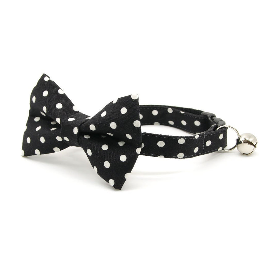 Bow Tie Cat Collar Set - "Polka Dot - Black" - Glow In The Dark Black Cat Collar w/ Matching Bowtie / Wedding, Birthday / Cat, Kitten, Small Dog Sizes