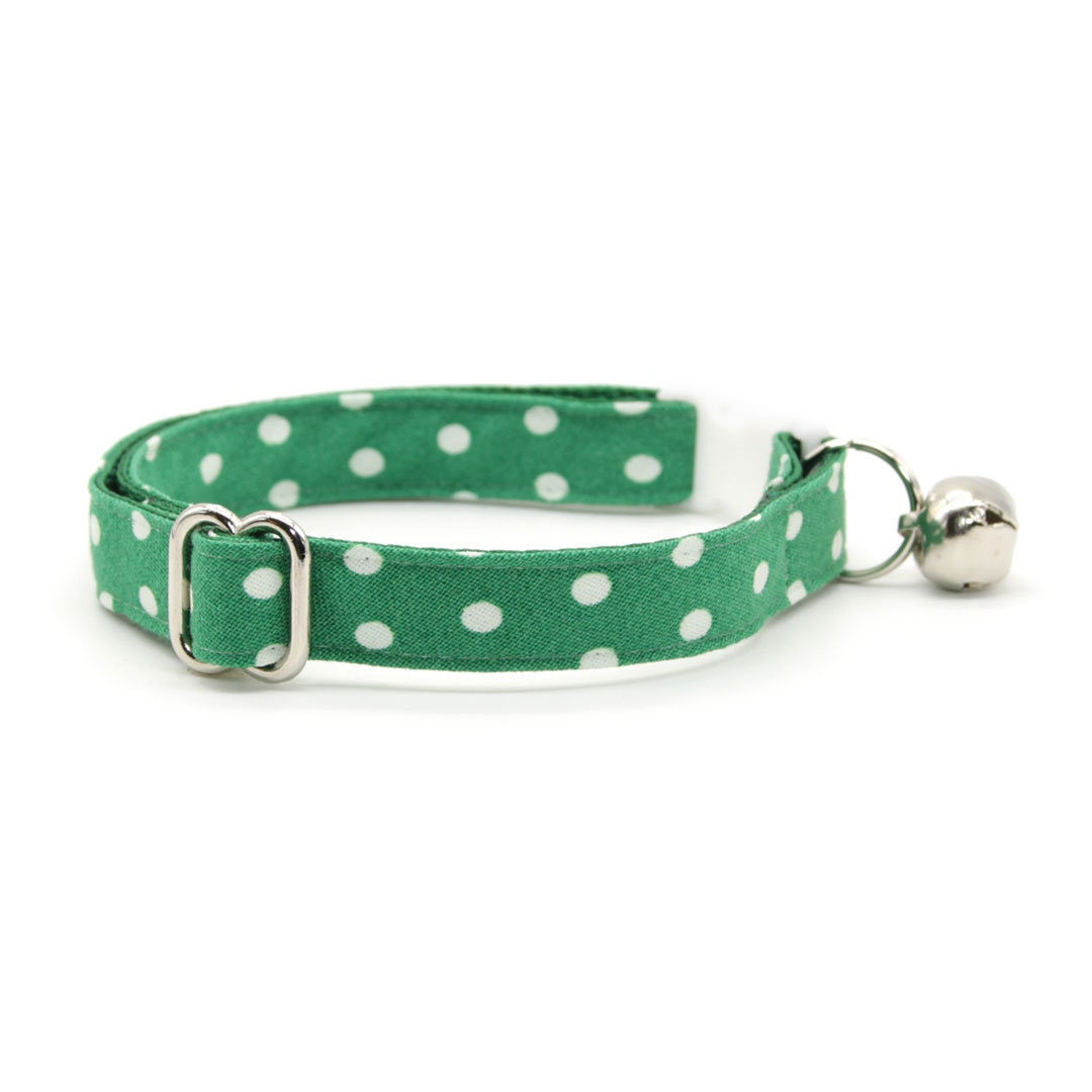 Bow Tie Cat Collar Set - "Polka Dot - Green" - Glow In The Dark Green Cat Collar w/ Matching Bowtie / Wedding, St. Patrick's Day / Cat, Kitten, Small Dog Sizes