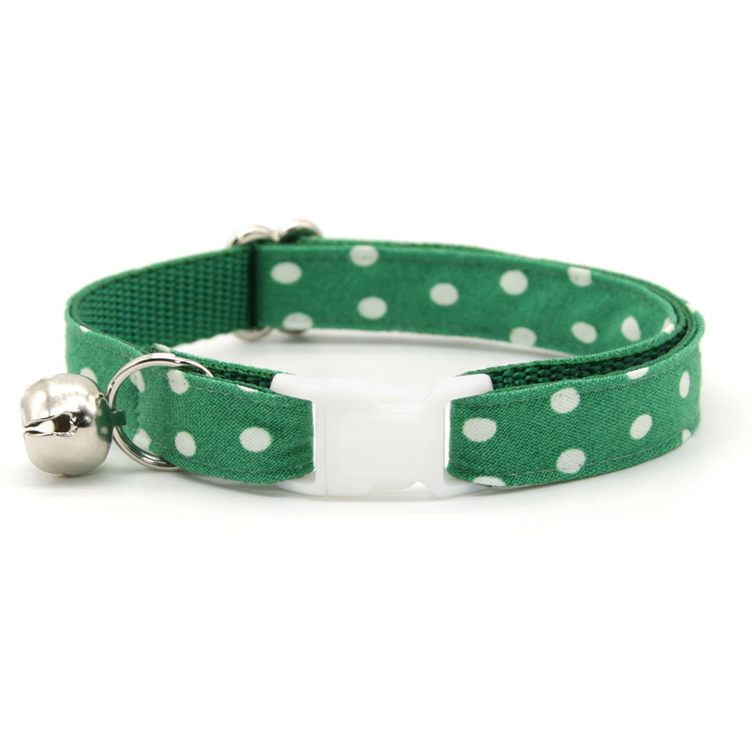 Bow Tie Cat Collar Set - "Polka Dot - Green" - Glow In The Dark Green Cat Collar w/ Matching Bowtie / Wedding, St. Patrick's Day / Cat, Kitten, Small Dog Sizes