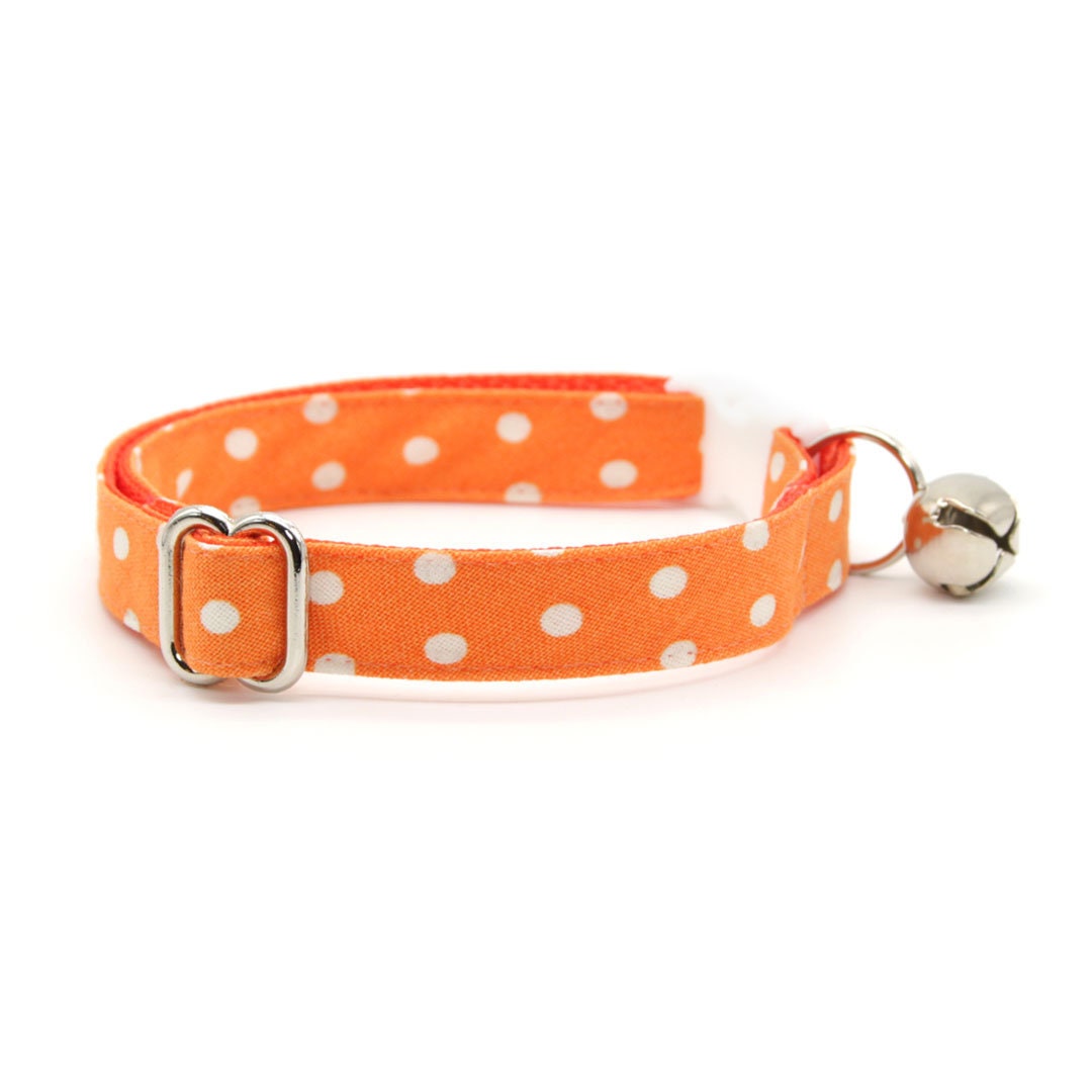 Bow Tie Cat Collar Set - "Polka Dot - Orange" - Glow In The Dark Orange Cat Collar w/ Matching Bowtie / Halloween, Wedding / Cat, Kitten, Small Dog Sizes