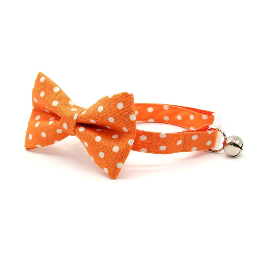 Bow Tie Cat Collar Set - "Polka Dot - Orange" - Glow In The Dark Orange Cat Collar w/ Matching Bowtie / Halloween, Wedding / Cat, Kitten, Small Dog Sizes