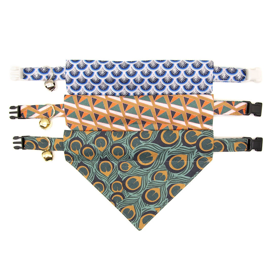 Pet Bandana - "Bastet" - Egyptian Bandana for Cat + Small Dog / Art Deco, Pyramid / Slide-on Bandana / Over-the-Collar (One Size)