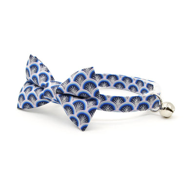 Cat Collar - "Empire" - Art Deco Blue Cat Collar / Mermaid, Fish, Ocean / Breakaway Buckle or Non-Breakaway / Cat, Kitten + Small Dog Sizes