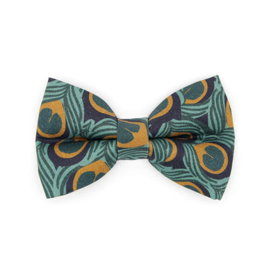 Pet Bow Tie - "Peacock" - Art Nouveau Teal & Gold Cat Bow Tie / Art Deco, Feathers, Fall / For Cats + Small Dogs (One Size)