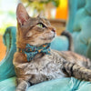 Cat Collar - "Peacock" - Art Nouveau Gold & Teal Cat Collar / Fall, Feathers, Art Deco / Breakaway Buckle or Non-Breakaway / Cat, Kitten + Small Dog Sizes