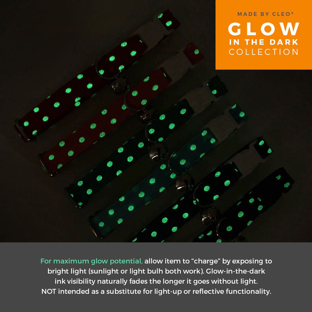 Glow In The Dark Cat Collar - "Polka Dot - Black" - Night Visibility Black Cat Collar / Breakaway Buckle or Non-Breakaway / Cat, Kitten + Small Dog Sizes