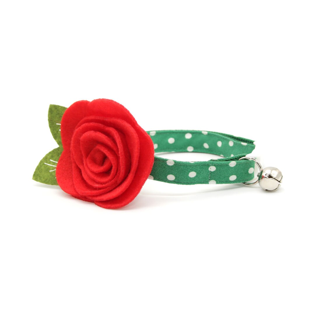 Glow In The Dark Cat Collar - "Polka Dot - Green" - Night Visibility Emerald Green Cat Collar / Breakaway Buckle or Non-Breakaway / Cat, Kitten + Small Dog Sizes