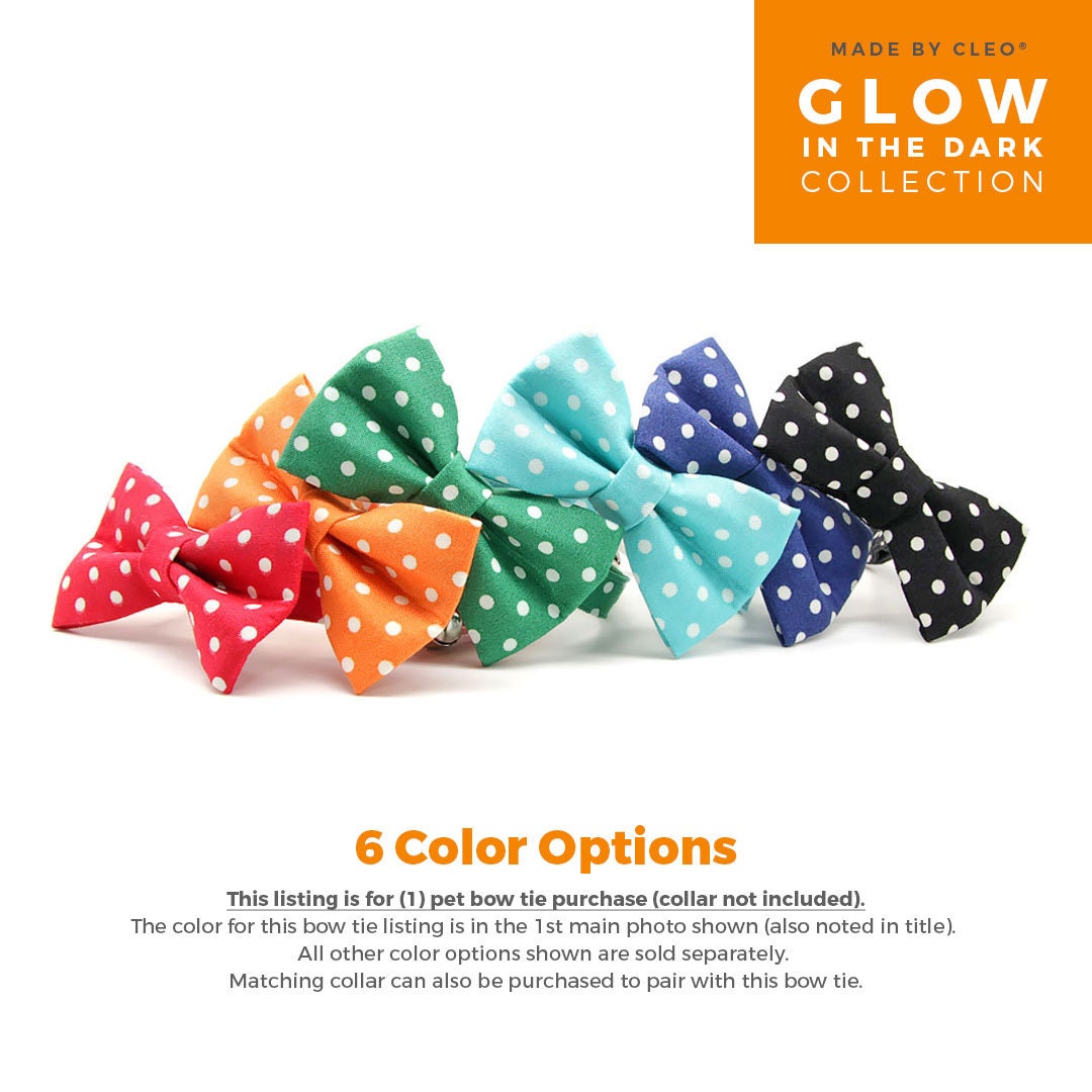 Pet Bow Tie - "Polka Dot - Black" - Glow In the Dark Black Cat Bow Tie / Wedding, Birthday, Party, Black Tie, New Year's / For Cats + Small Dogs (One Size)