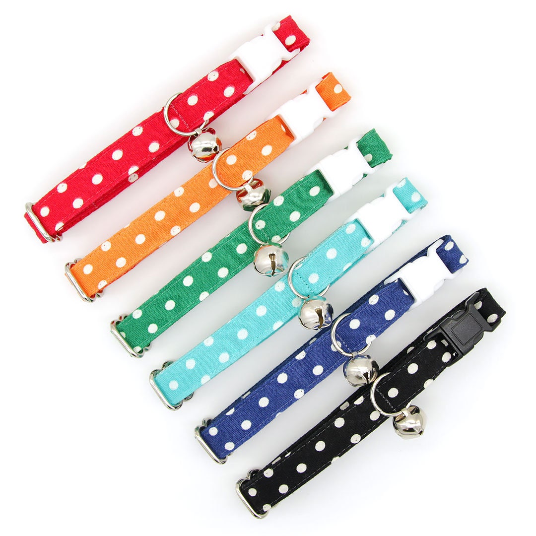 Bow Tie Cat Collar Set - "Polka Dot - Orange" - Glow In The Dark Orange Cat Collar w/ Matching Bowtie / Halloween, Wedding / Cat, Kitten, Small Dog Sizes