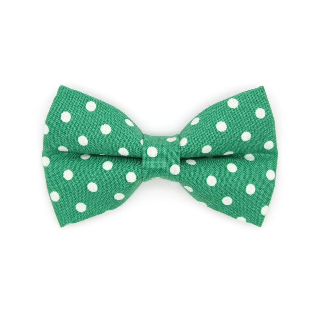 Bow Tie Cat Collar Set - "Polka Dot - Green" - Glow In The Dark Green Cat Collar w/ Matching Bowtie / Wedding, St. Patrick's Day / Cat, Kitten, Small Dog Sizes